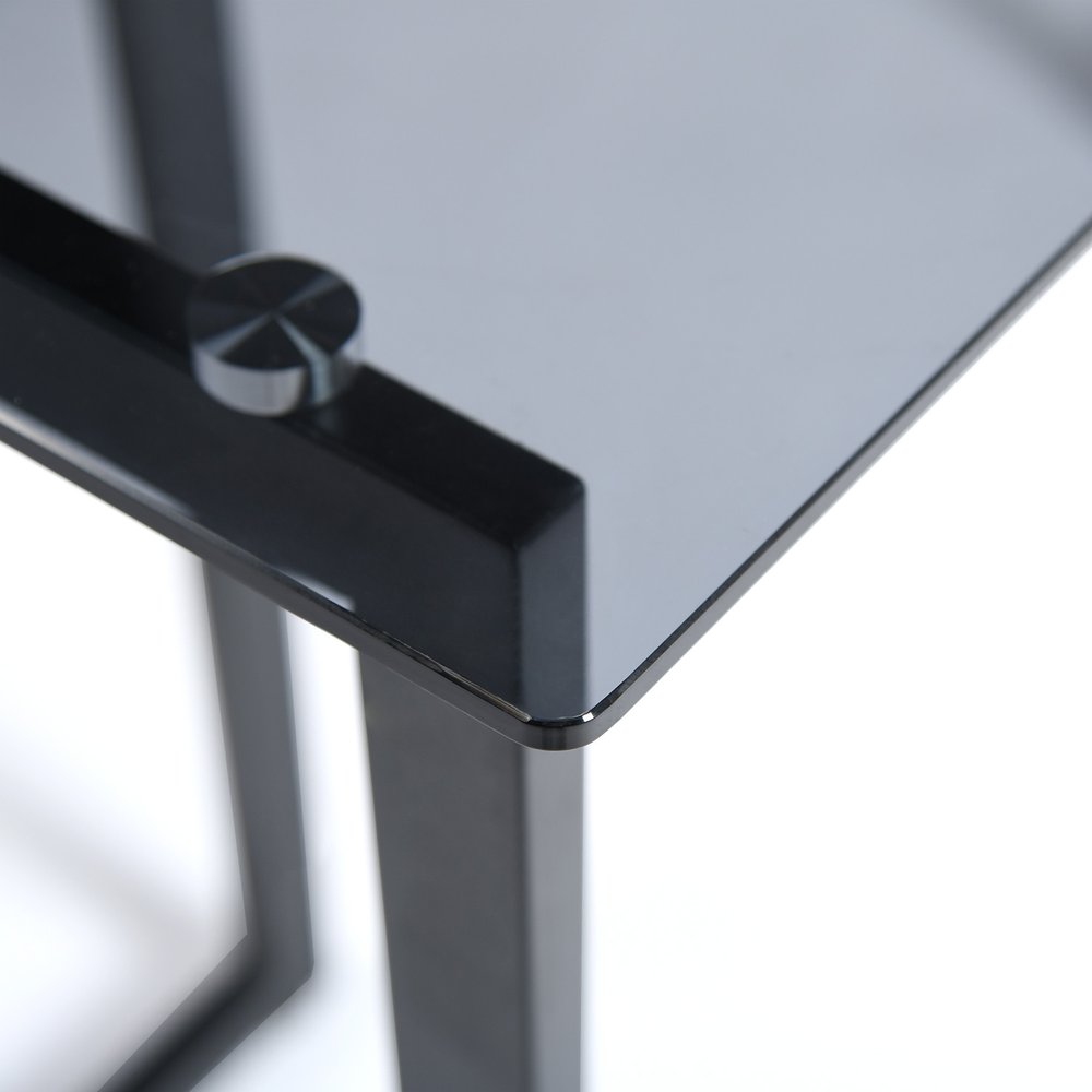 55" Gray And Black Glass And Metal Sled Base Dining Table