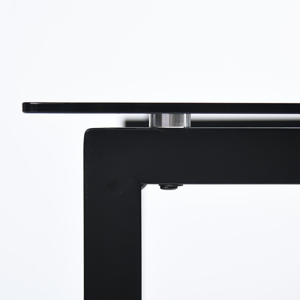 55" Gray And Black Glass And Metal Sled Base Dining Table