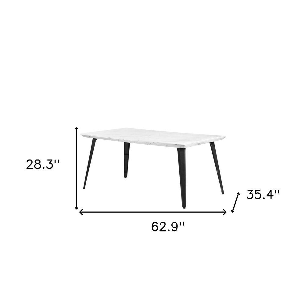 63" White and Black Faux Marble and Metal Dining Table