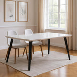 63" White and Black Faux Marble and Metal Dining Table