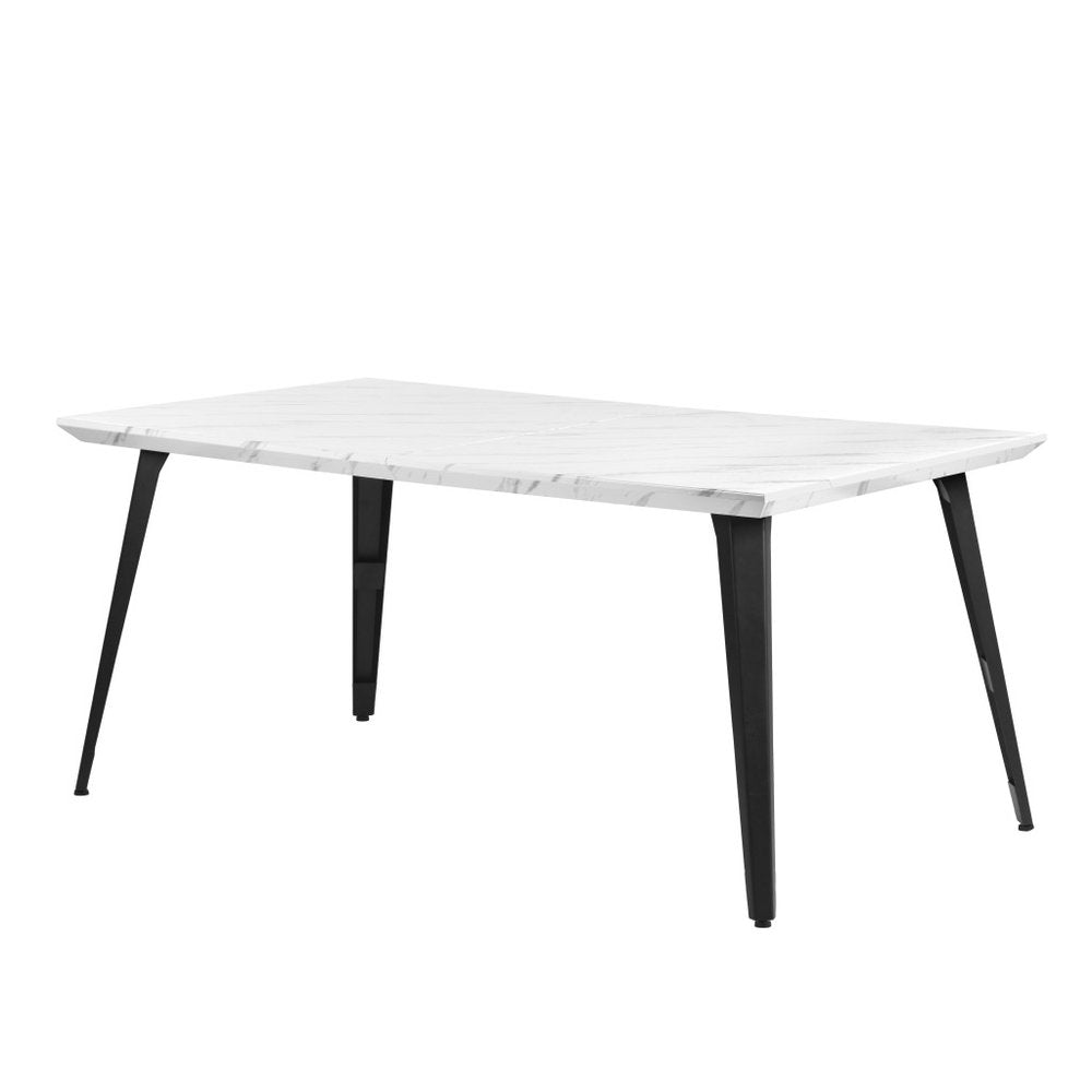 63" White and Black Faux Marble and Metal Dining Table