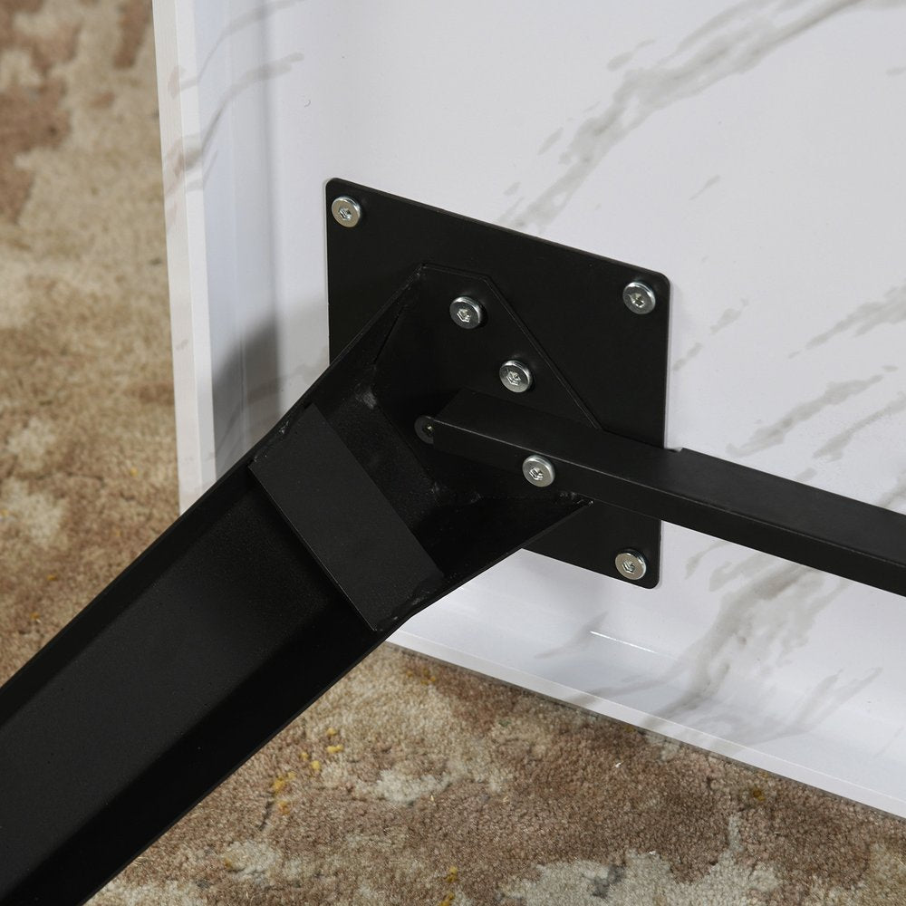 63" White and Black Faux Marble and Metal Dining Table