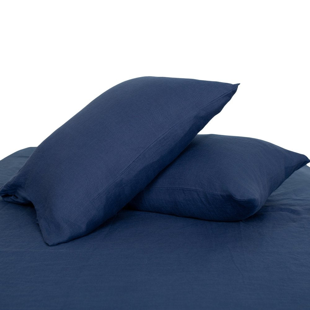 Two Piece Navy Blue Linen Standard Pillowcases
