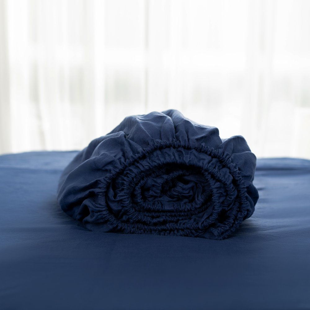Navy Blue Linen Queen Fitted sheet