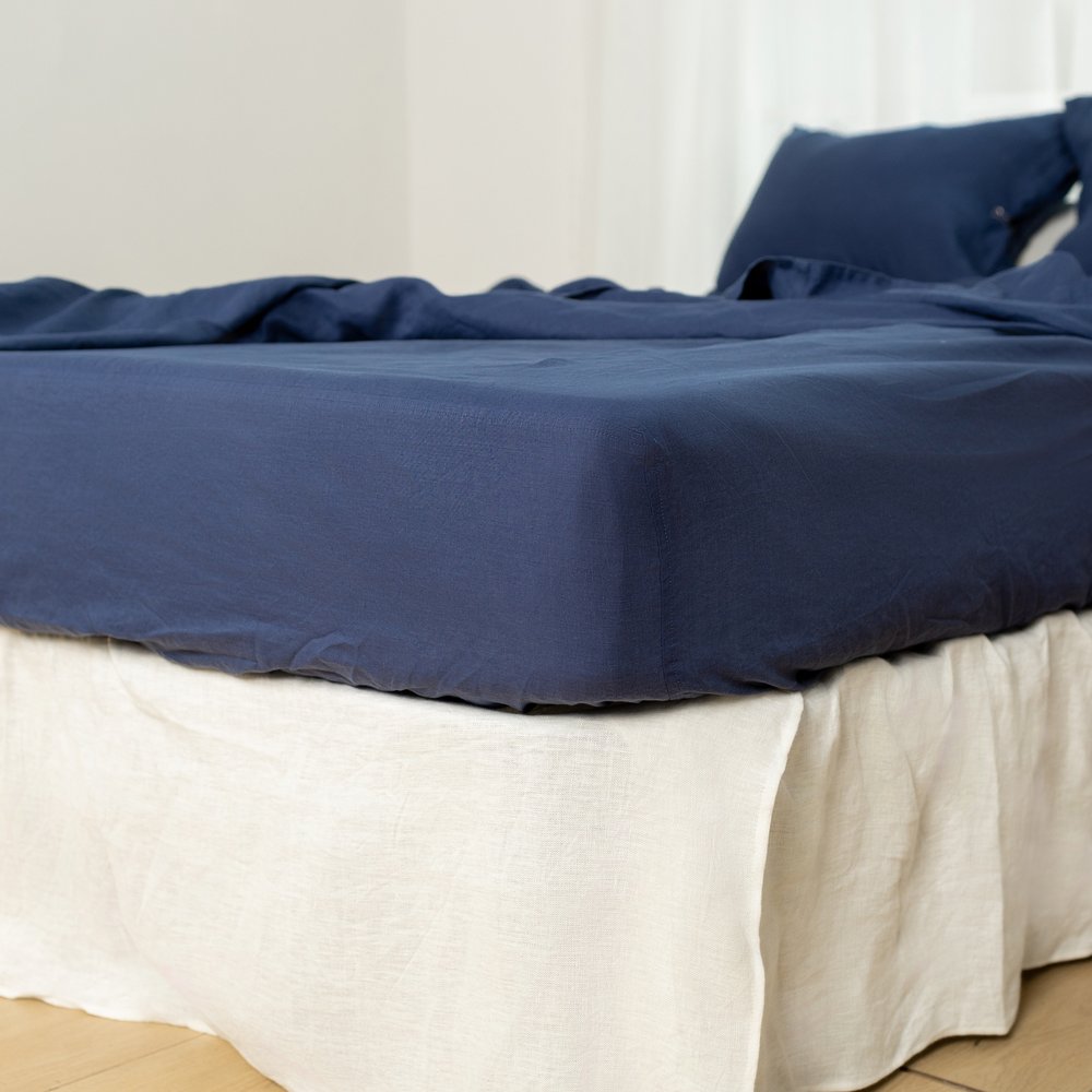 Navy Blue Linen Queen Fitted sheet