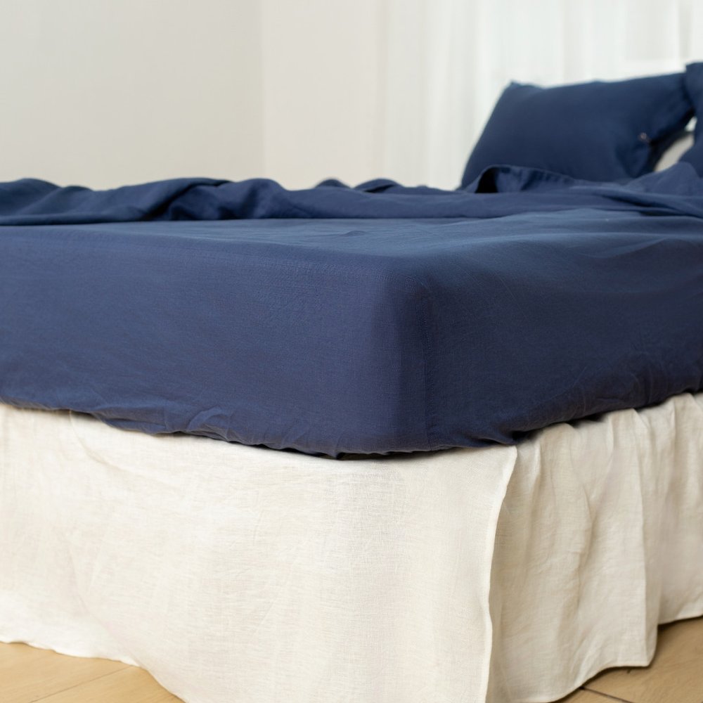 Navy Blue Linen King Fitted Sheet