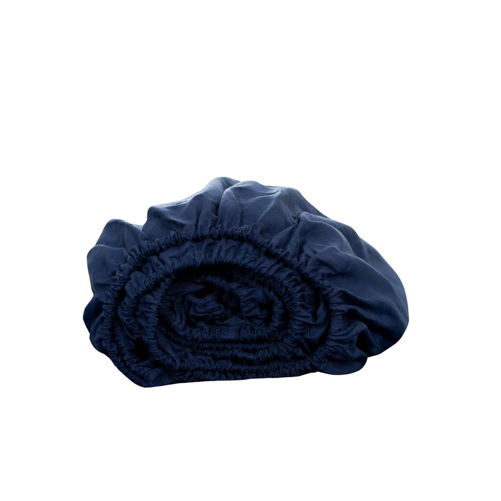 Navy Blue Linen King Fitted Sheet