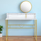41" White And Gold Faux Marble and Steel Vanity Table with Mirror