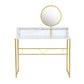 41" White And Gold Faux Marble and Steel Vanity Table with Mirror