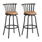 Set of Two 29" Brown And Black Microfiber And Fabric And Metal Low Back Bar Height Swivel Bar Chairs