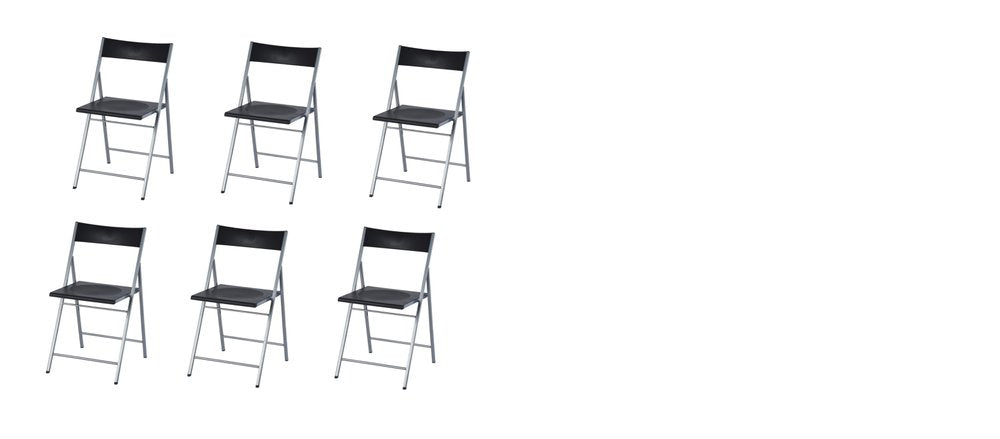 Set of Six Black and Silver Folding Side Chairs