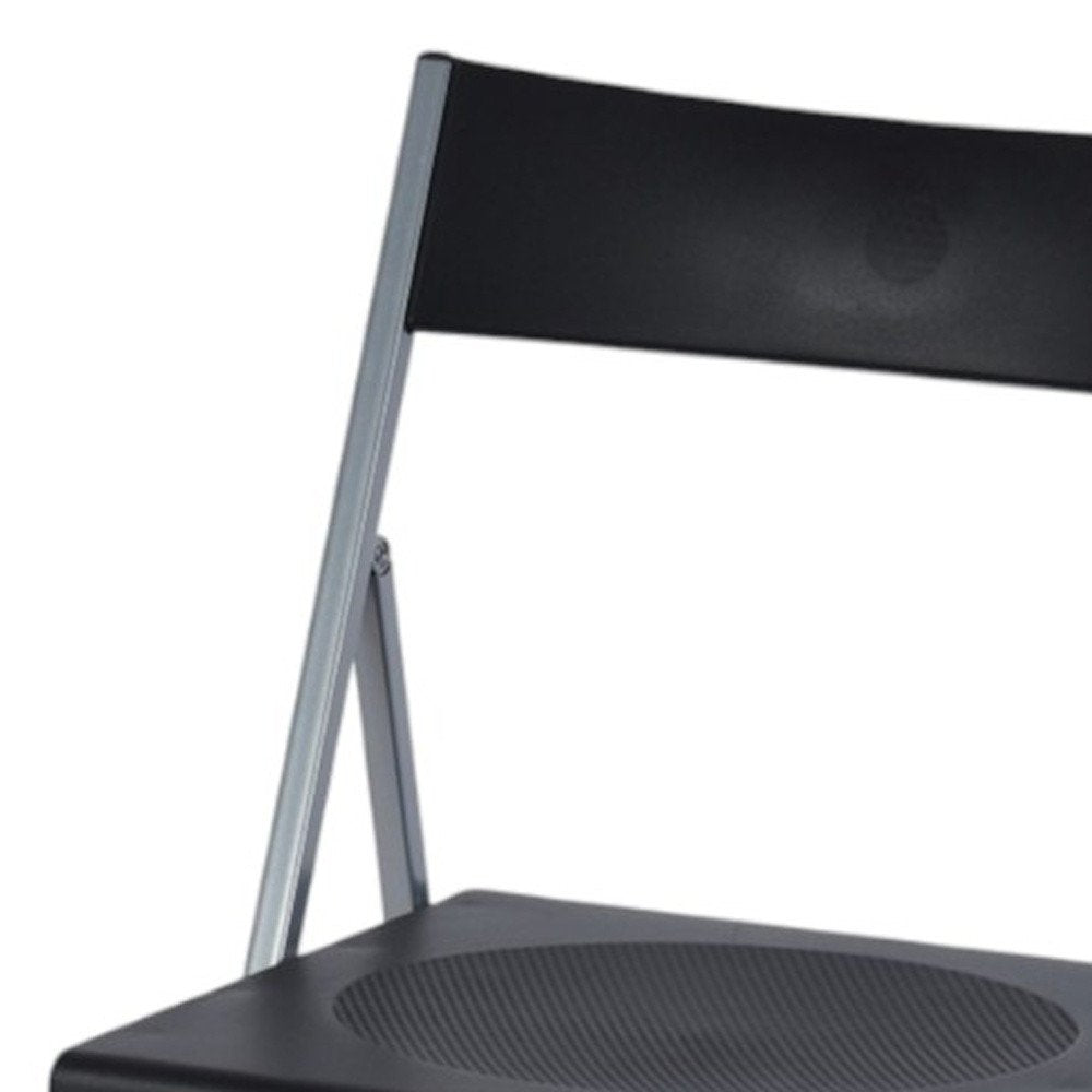 Set of Six Black and Silver Folding Side Chairs