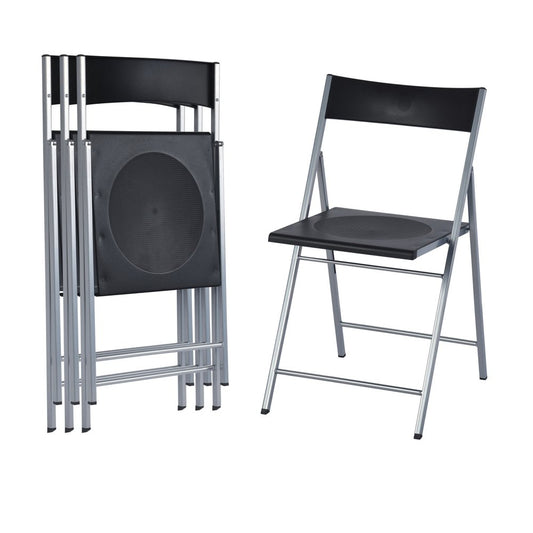 Set of Six Black and Silver Folding Side Chairs