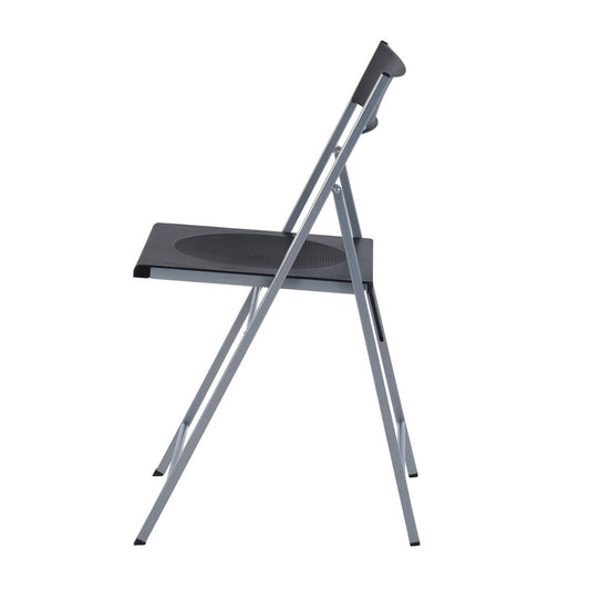 Set of Six Black and Silver Folding Side Chairs
