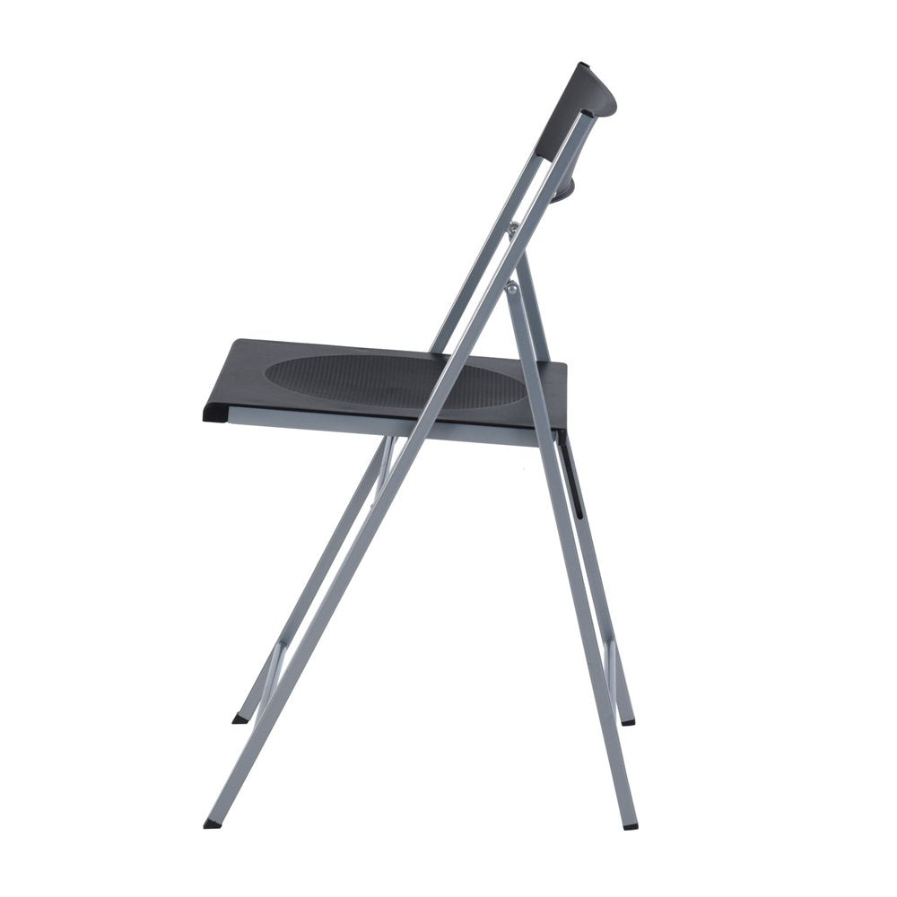 Set of Six Black and Silver Folding Side Chairs