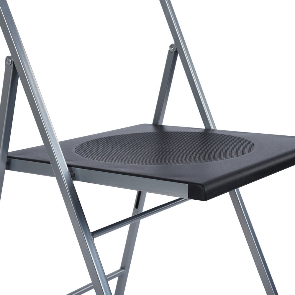 Set of Six Black and Silver Folding Side Chairs