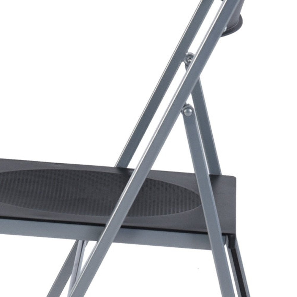 Set of Six Black and Silver Folding Side Chairs