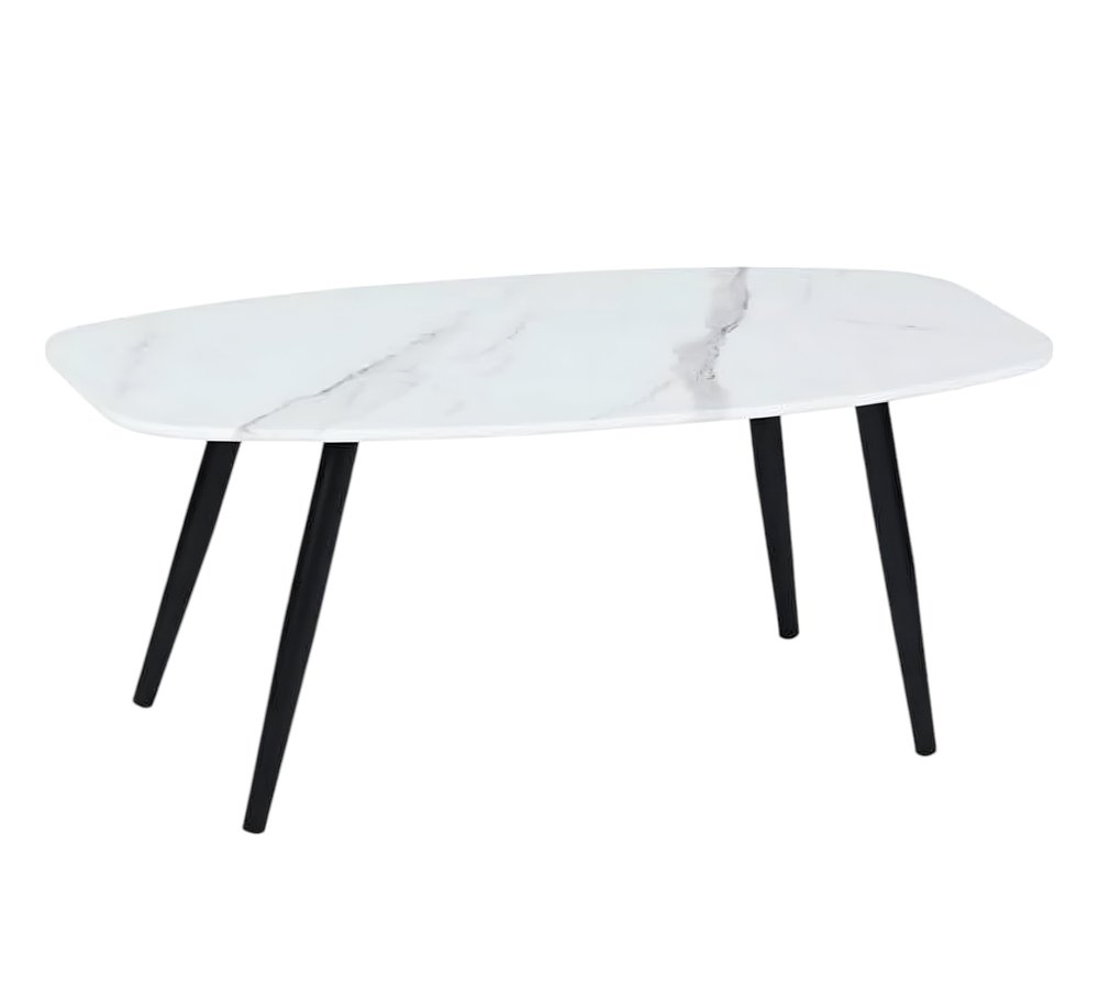 43" White and Black Faux Marble And Steel Coffee Table