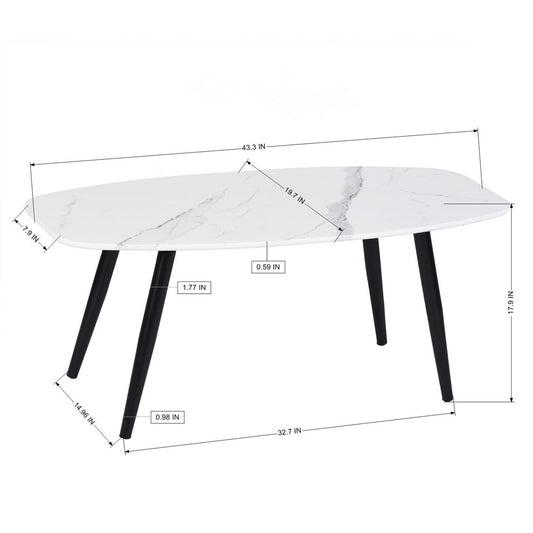 43" White and Black Faux Marble And Steel Coffee Table