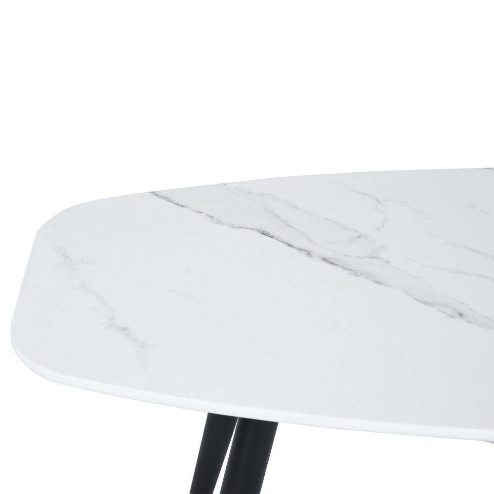 43" White and Black Faux Marble And Steel Coffee Table