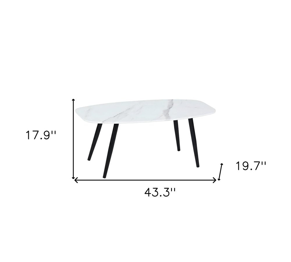 43" White and Black Faux Marble And Steel Coffee Table