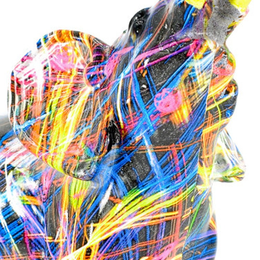 7" Blue Yellow And Pink Resin Elephant Tabletop Sculpture