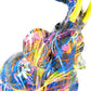 7" Blue Yellow And Pink Resin Elephant Tabletop Sculpture