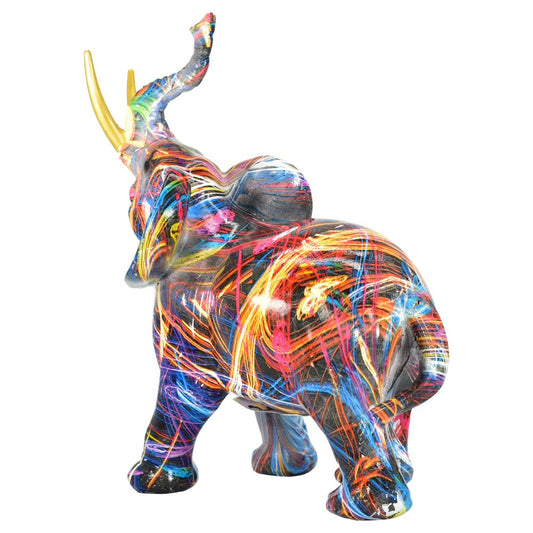 7" Blue Yellow And Pink Resin Elephant Tabletop Sculpture