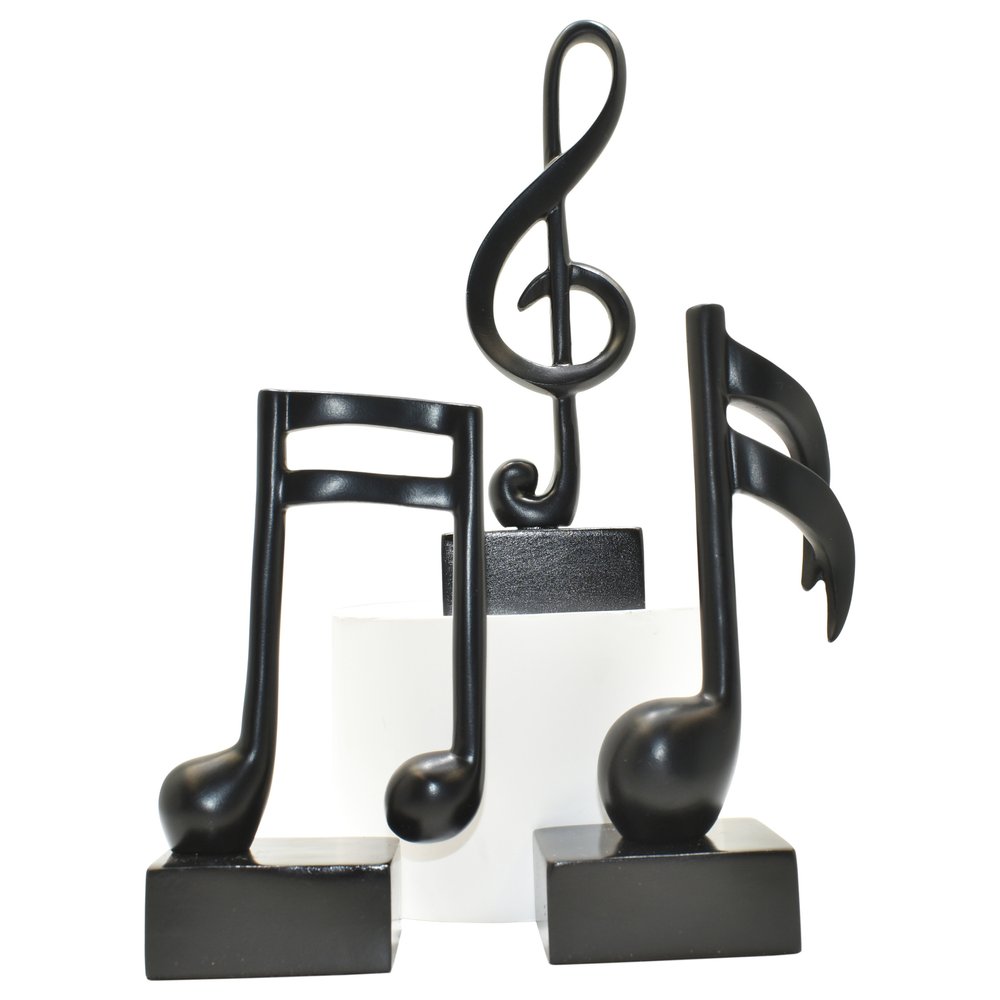 Set of Three Black Resin Music Tabletop Sculpture