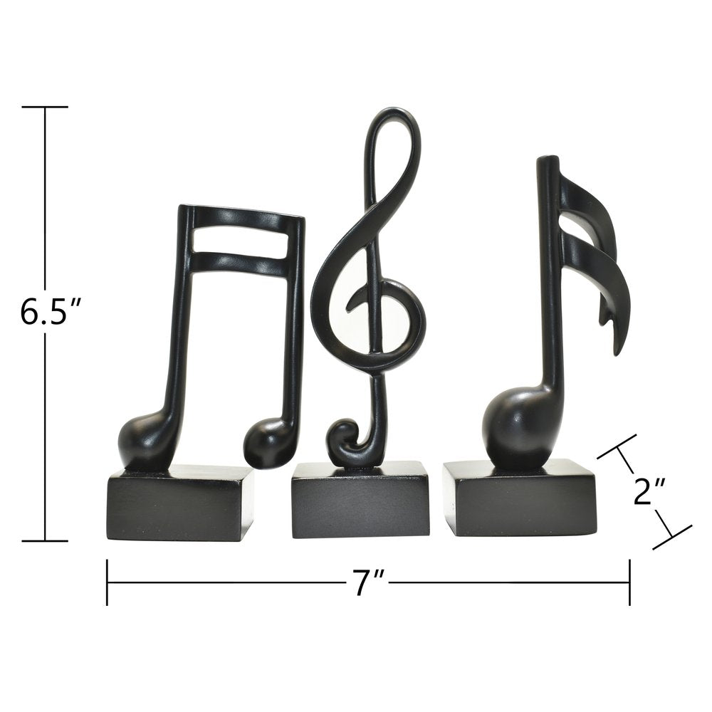 Set of Three Black Resin Music Tabletop Sculpture
