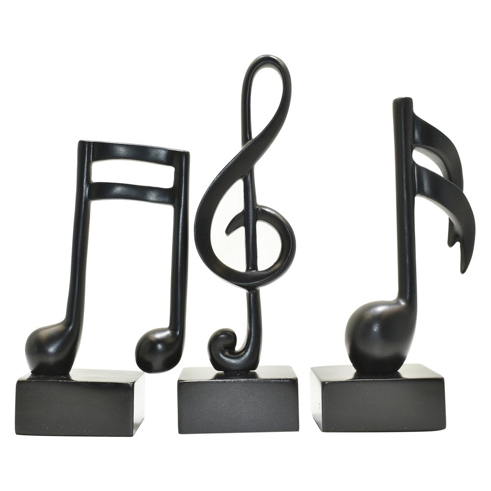 Set of Three Black Resin Music Tabletop Sculpture
