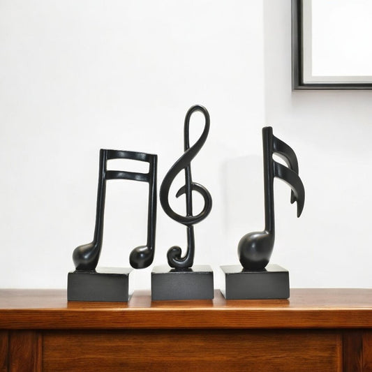 Set of Three Black Resin Music Tabletop Sculpture
