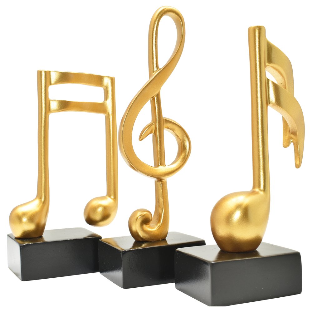 Set of Three Gold Resin Music Tabletop Sculpture