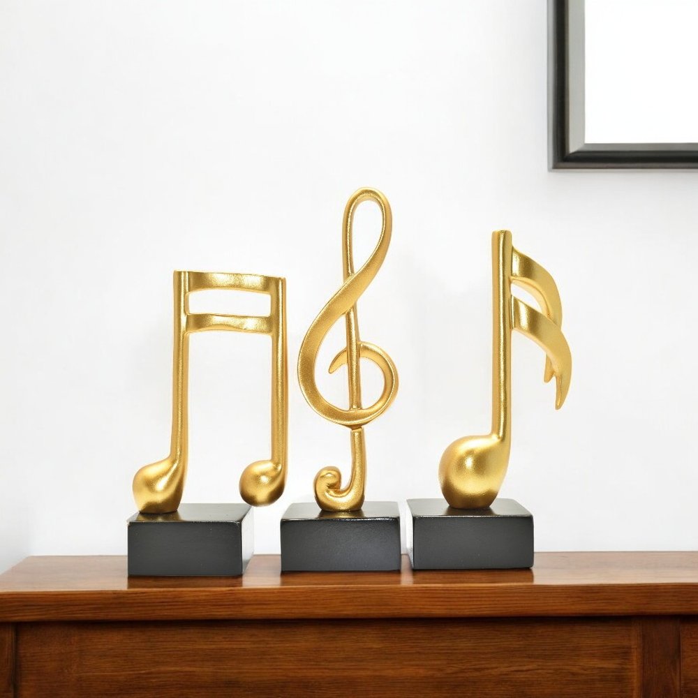 Set of Three Gold Resin Music Tabletop Sculpture