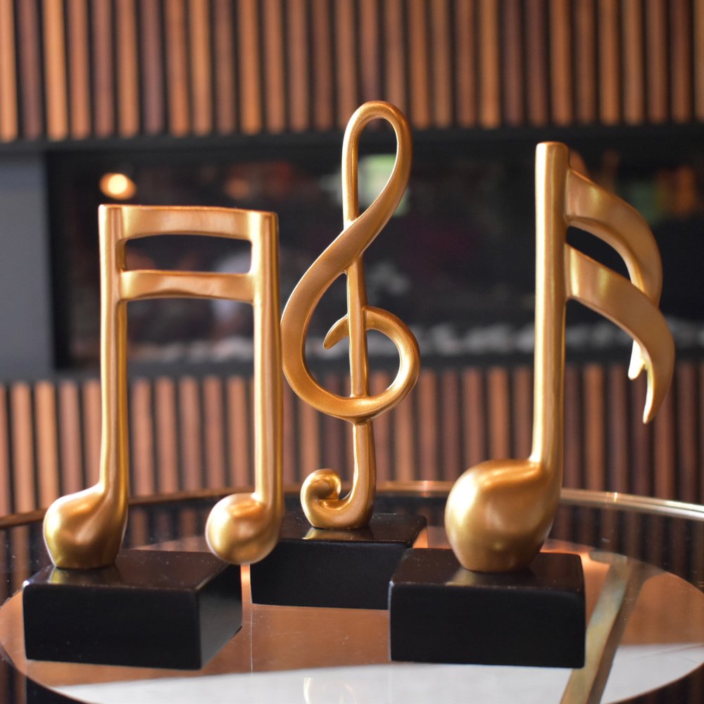 Set of Three Gold Resin Music Tabletop Sculpture