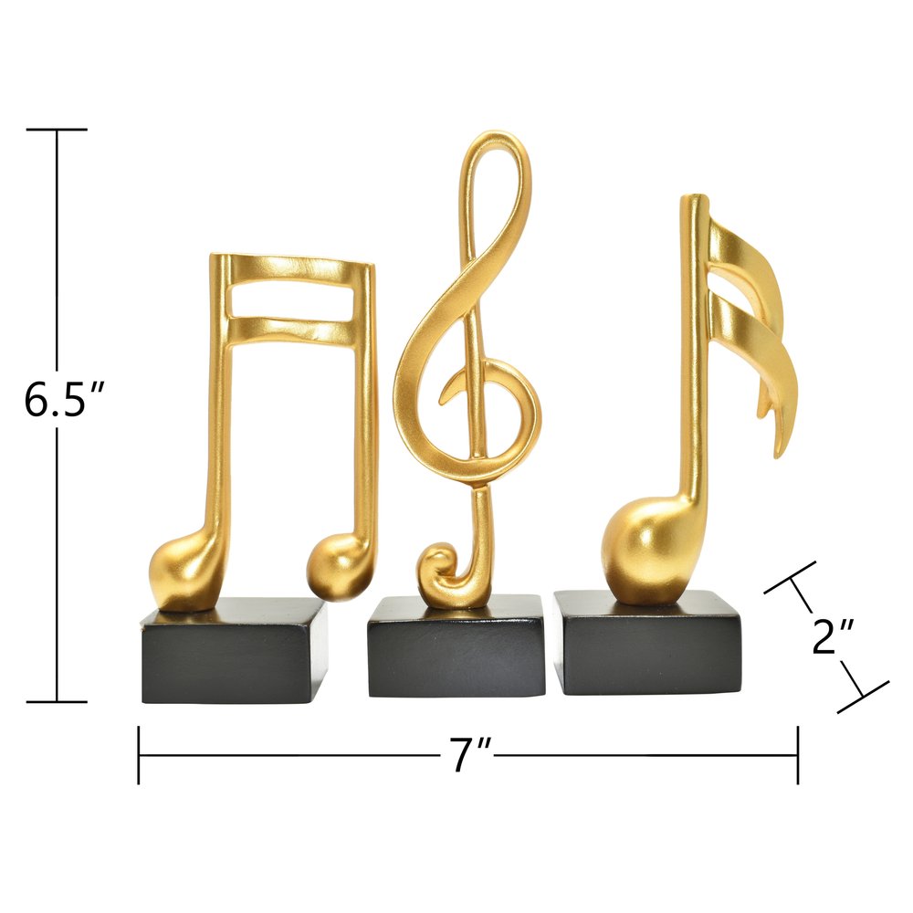 Set of Three Gold Resin Music Tabletop Sculpture