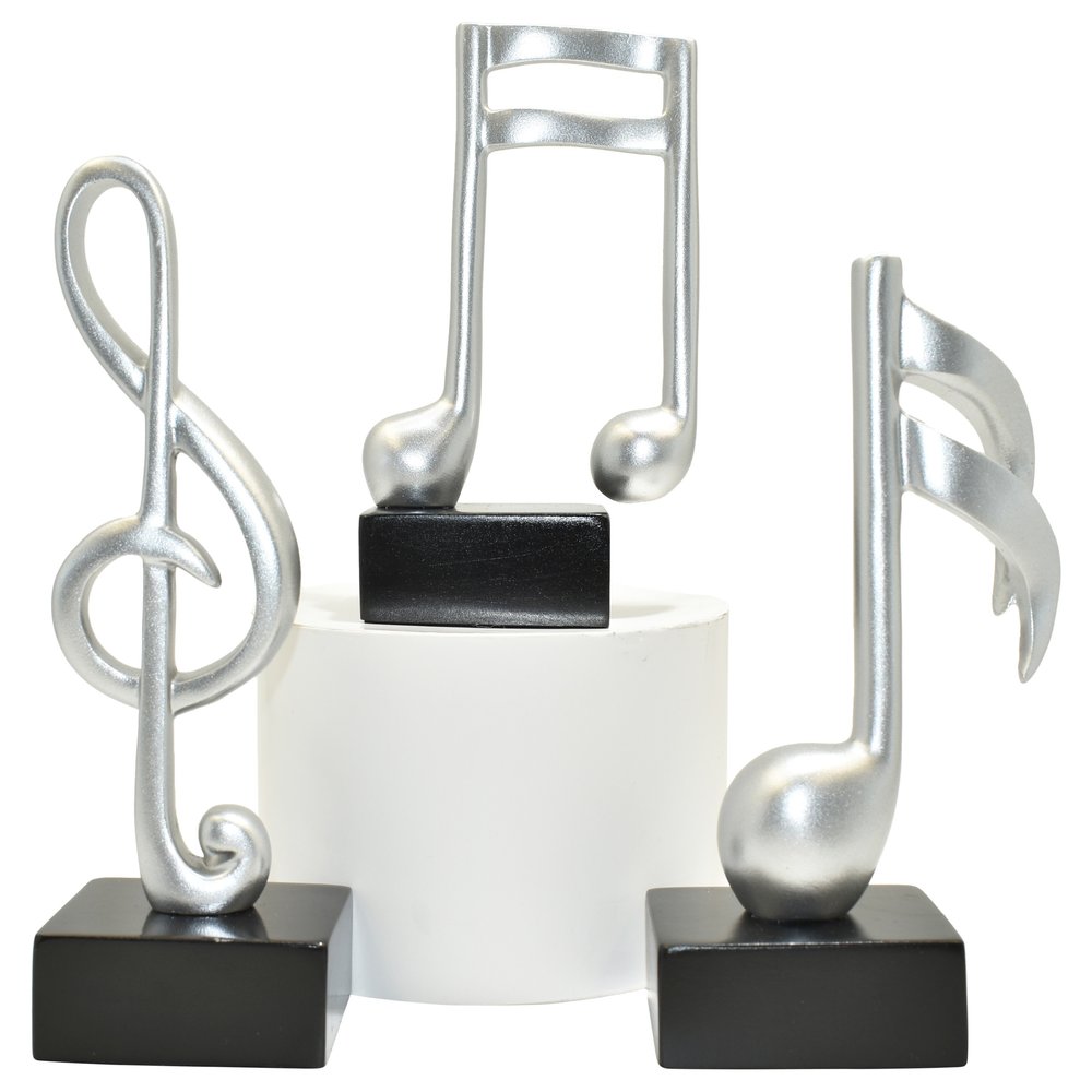 Set of Three Silver Resin Music Tabletop Sculpture