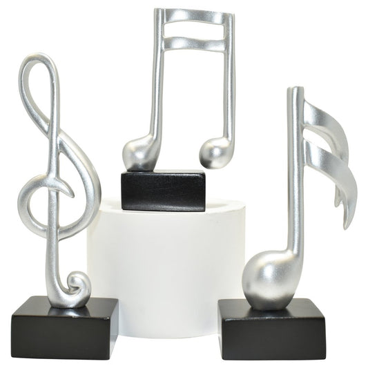 Set of Three Silver Resin Music Tabletop Sculpture