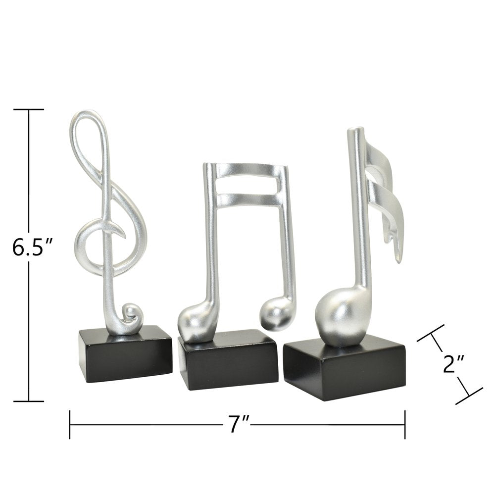 Set of Three Silver Resin Music Tabletop Sculpture