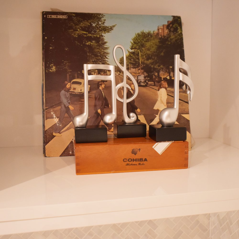 Set of Three Silver Resin Music Tabletop Sculpture