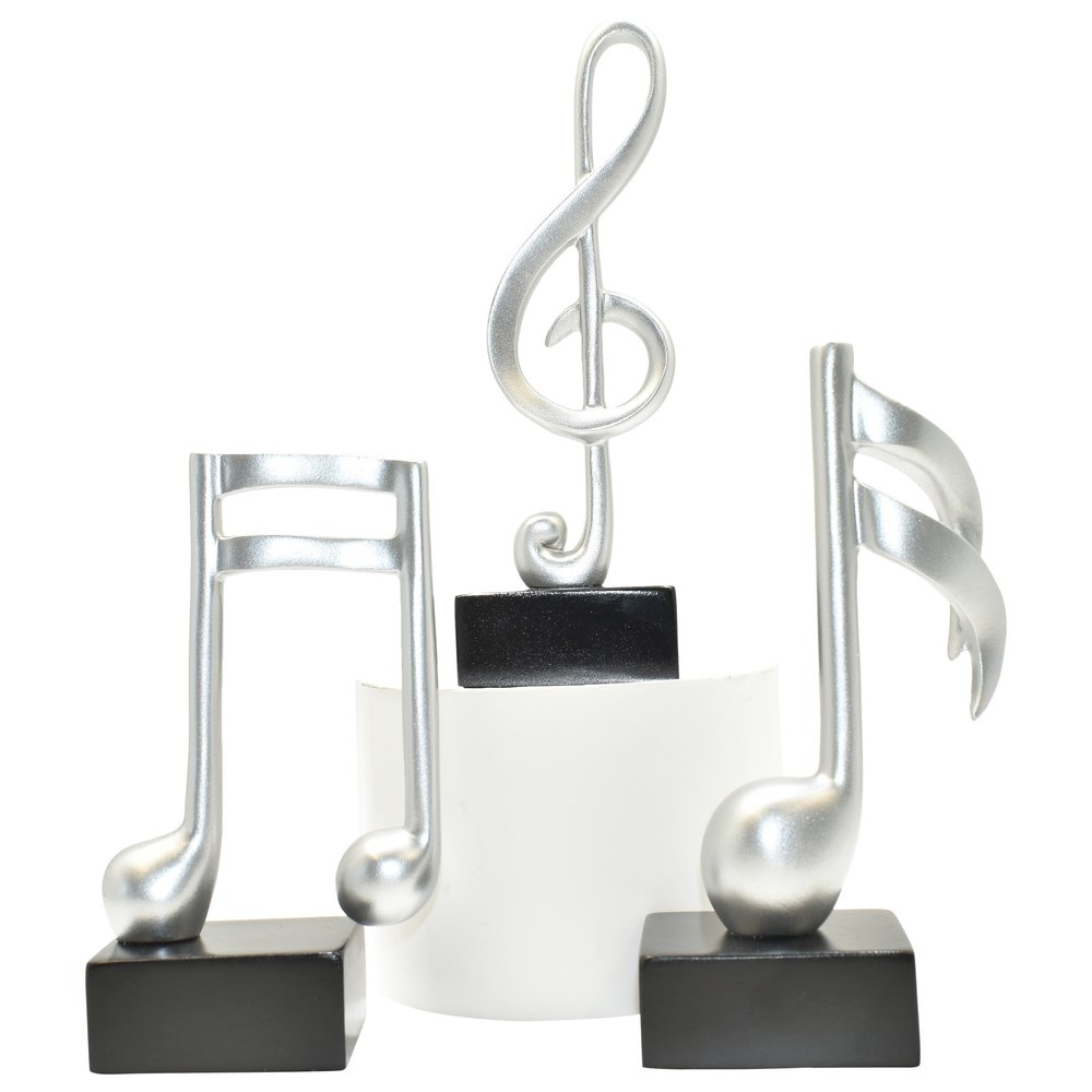 Set of Three Silver Resin Music Tabletop Sculpture