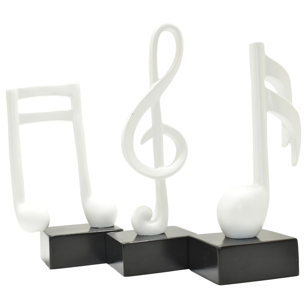 Set of Three White Resin Music Tabletop Sculpture