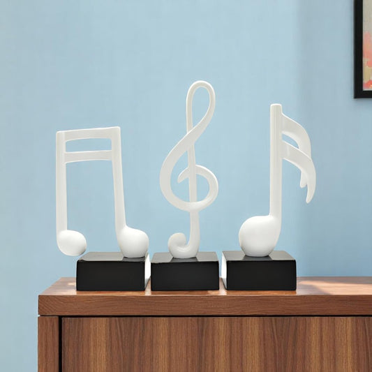 Set of Three White Resin Music Tabletop Sculpture