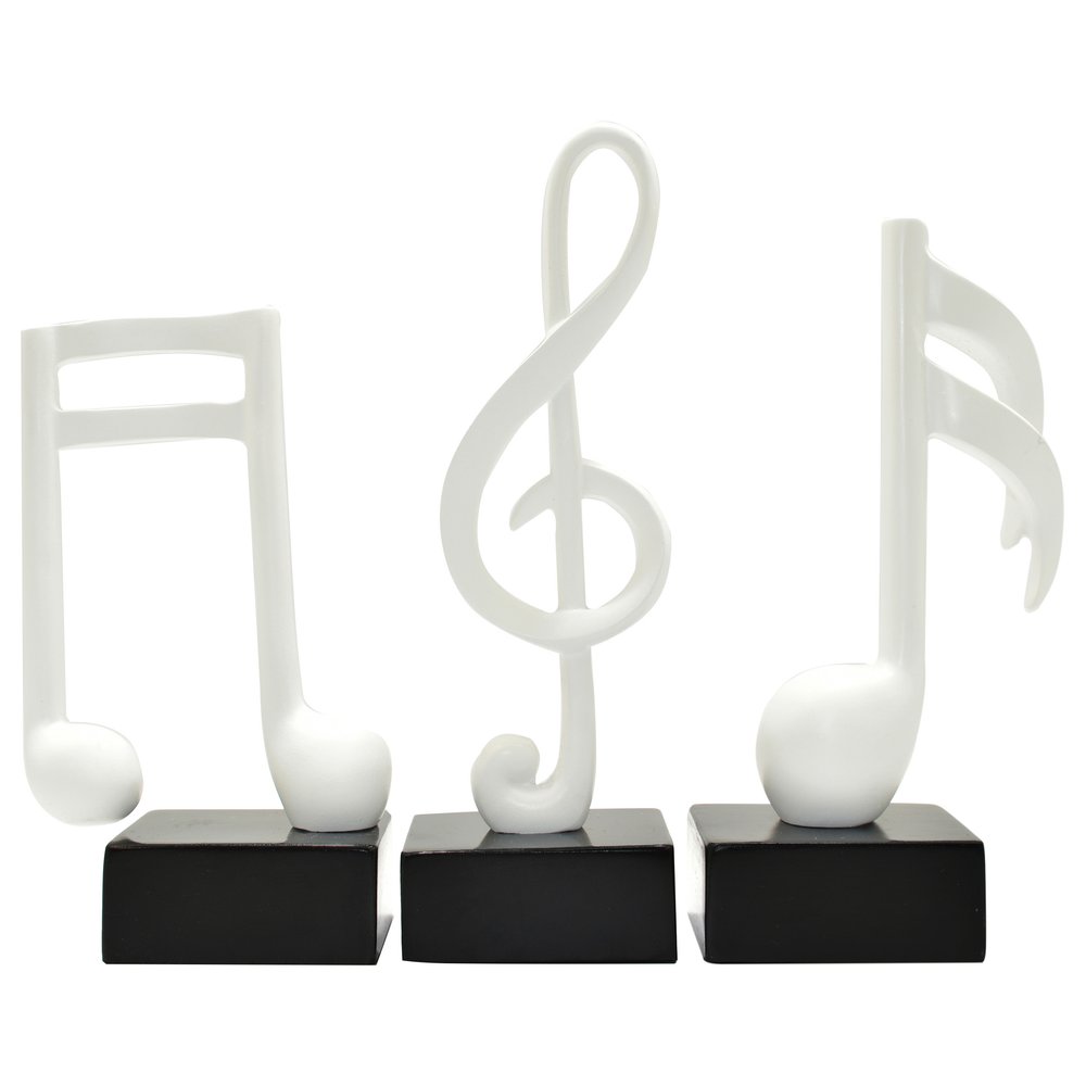 Set of Three White Resin Music Tabletop Sculpture