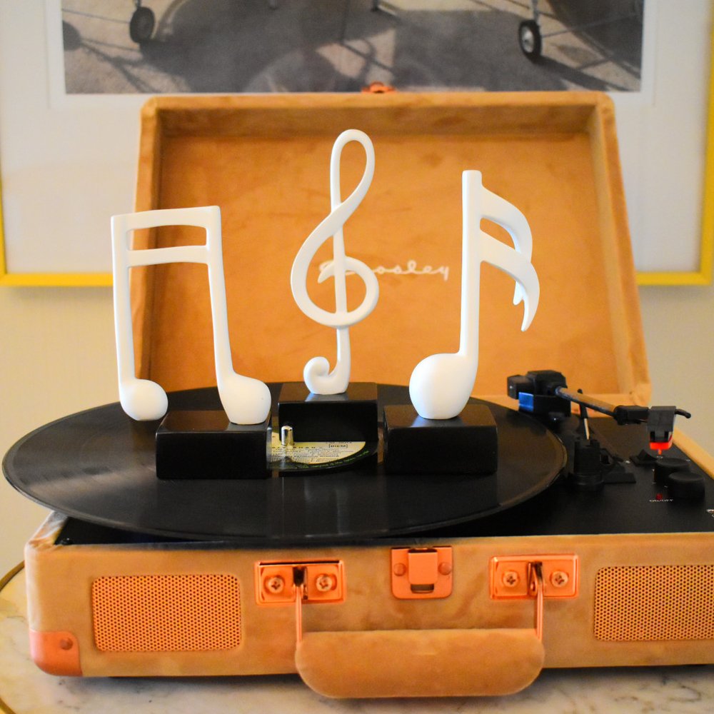 Set of Three White Resin Music Tabletop Sculpture