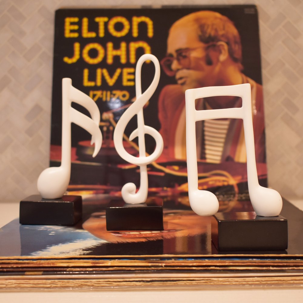 Set of Three White Resin Music Tabletop Sculpture