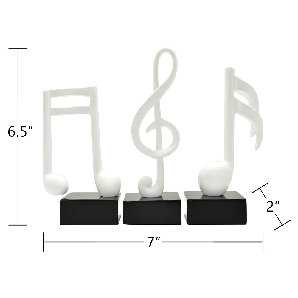 Set of Three White Resin Music Tabletop Sculpture