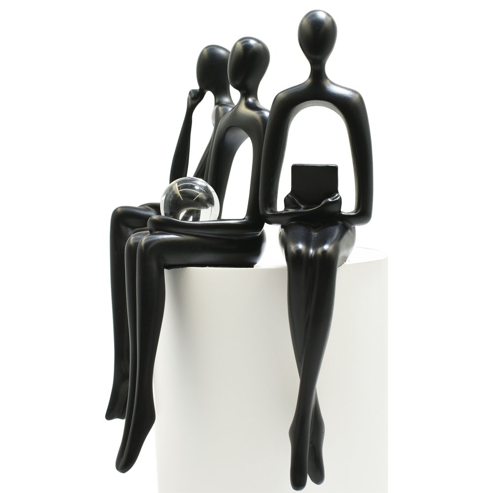 Set of Three Black Resin People Tabletop Sculpture