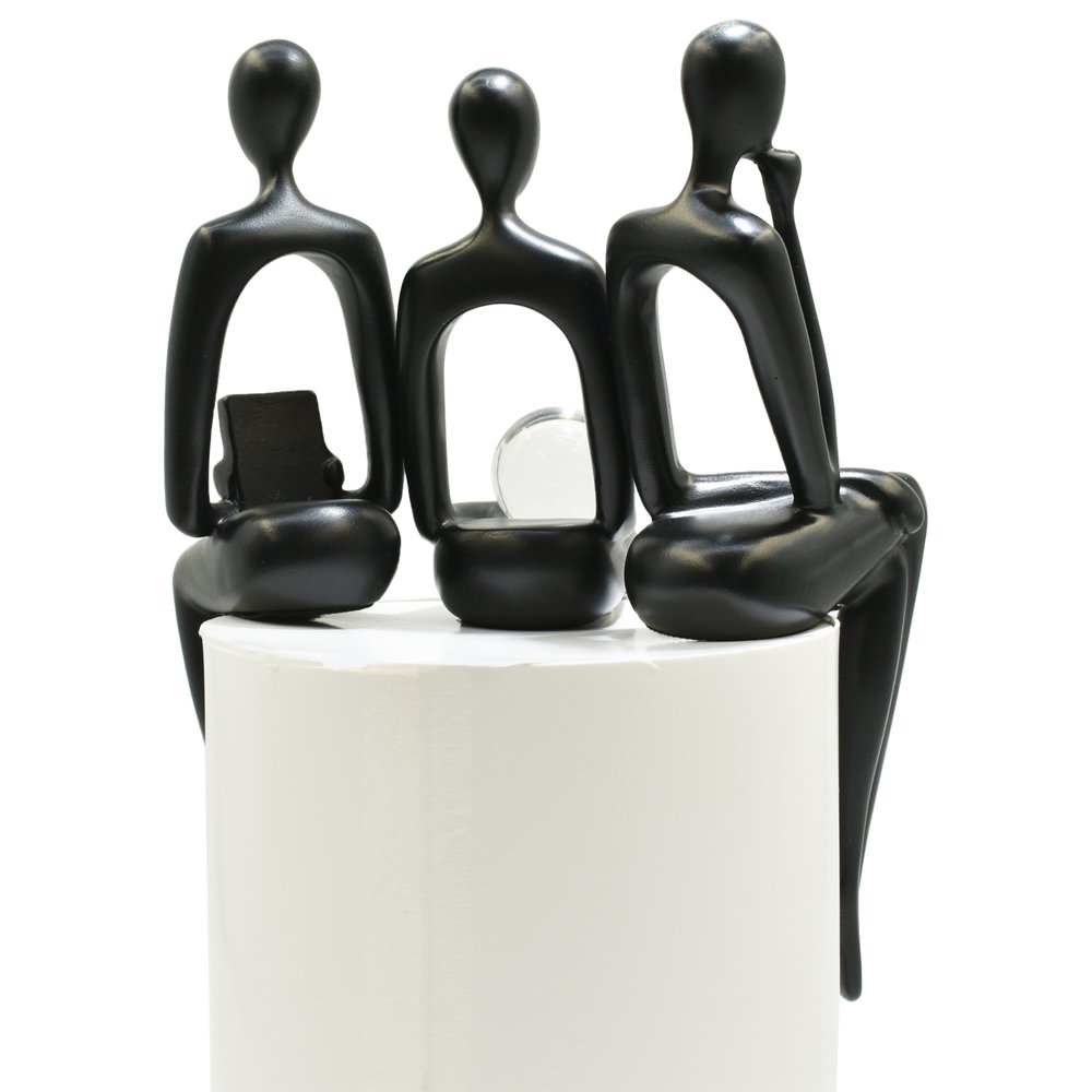Set of Three Black Resin People Tabletop Sculpture