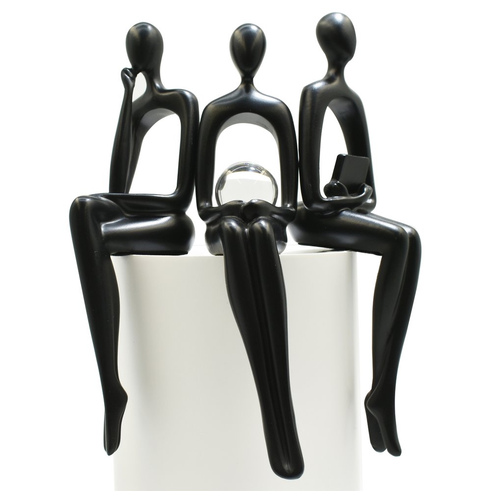 Set of Three Black Resin People Tabletop Sculpture